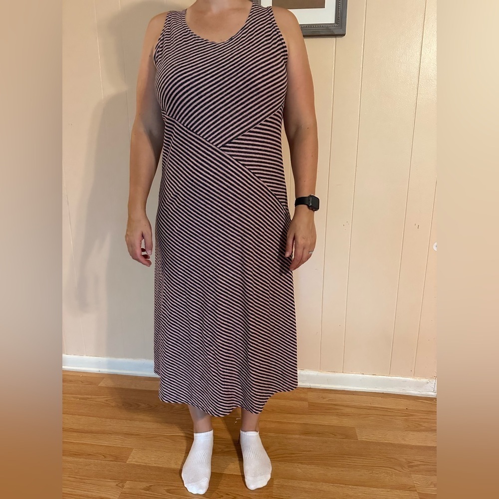 Cut loose large pink gray striped sleeveless tank maxi dress linen cotton blend - Picture 1 of 8